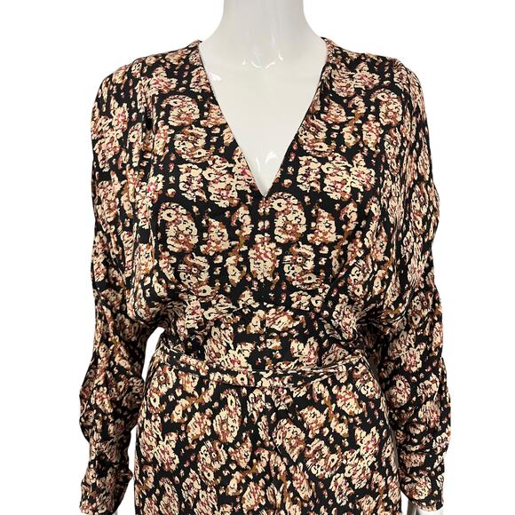 REBECCA VALLANCE Black Floral Print Belted Long Sleeve Maxi Dress Size 42 US 10 - Picture 2 of 5